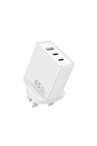 Gearmax محول متعدد المنافذ USB-C-USB-A - نطاق إدخال واسع - 65 واط، شاحن سريع لأجهزة الكمبيوتر المحمولة - أبيض - معيار المملكة المتحدة