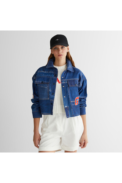 Gant Kadın Mavi Klasik Yaka Logolu Denim Ceket