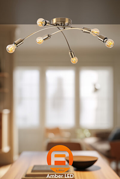 AmberLED Rustik 6'lı Plafönyer Metal Gövde ile Salon ve Yatak Odası İçin E27 ...