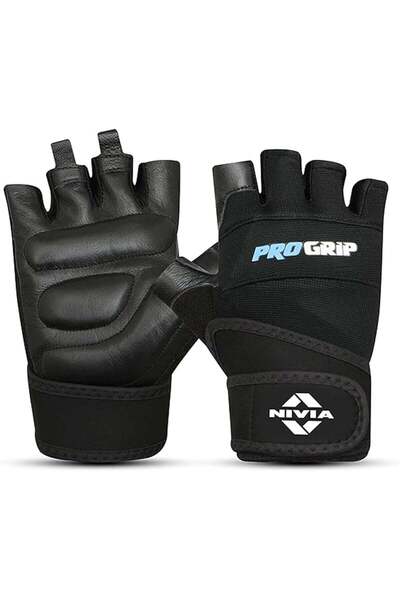 NIVEA Pro Grip Weightlifting Gloves for Men & Women, Leather with Neoprene Wrist Strap, Black (XL)