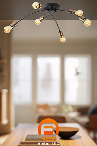 AmberLED Rustik Metal Gövdeli 6'lı Plafönyer Oturma Odası Aydınlatma E27 Uyumlu