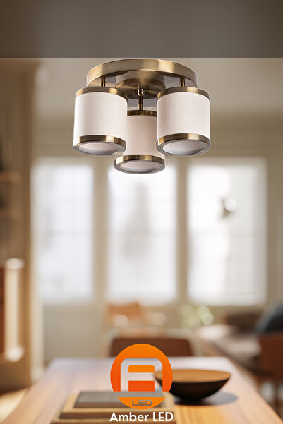AmberLED Modern Abajur Başlıklı 3'lü Plafönyer Oturma Odası E27 Uyumlu