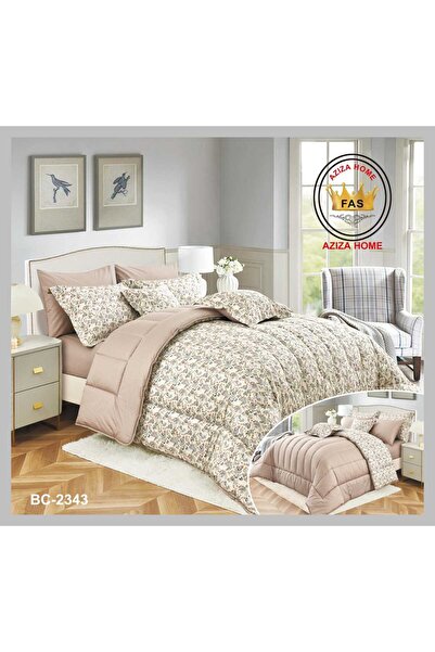 FABRIC طقم لحاف نفرين قطن 100% بلون عسلي مع نقشة زهور جميلة يضفي دفئاً وفخامة على غرفة النوم بلمسة ناعمة