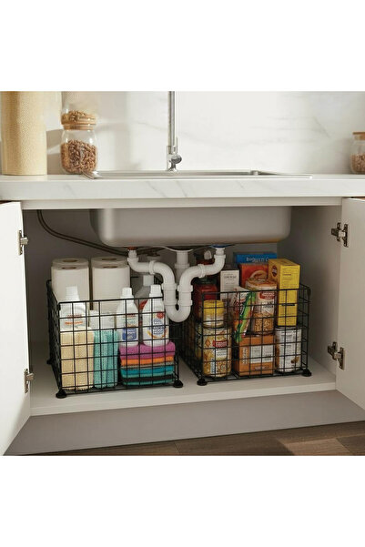 decorelax سلة تنظيم مزودة بموصلات 33×33، عبوة من قطعتين، لون أسود