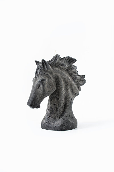 Eataly Shoes Majestik Beton Siyah Küçük At Heykel Dekoratif Mum