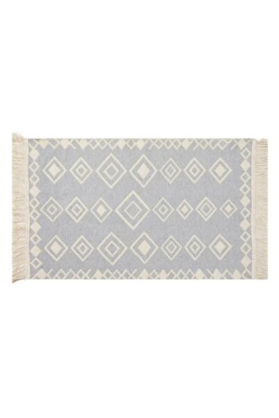 AB HOMES Covor decorativ gri-ecru, model tufat cu franjuri, 90x60 cm, ideal pentru camere confortabile