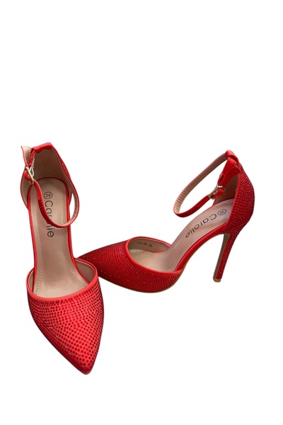 Noname Women's red stiletto shoes with thin heels and fine pebbles