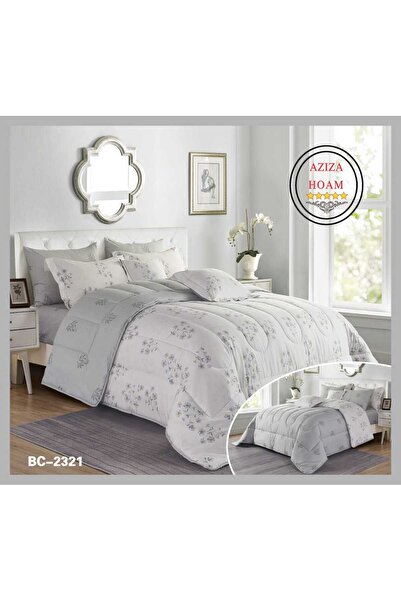 FABRIC 100% cotton, double bed, 10-piece light gray floral bedspread set. Thi...