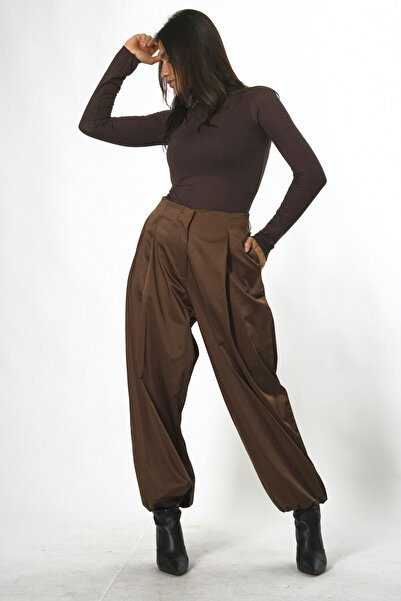 ABBRA Γυναικείο παντελόνι σαλούν με ελαστικό πόδι σε σατέν εφέ