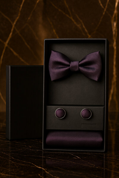 AndraRose Styles Men's Bow Tie + Buttons + Handkerchief Set – Burgundy Sovereign