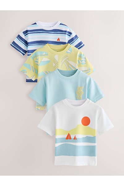 Next Baby Βαμβακερό κοντομάνικο μπλε/κίτρινο σετ 4 τεμαχίων με θέμα το σερφ