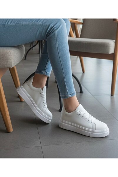 Budaks Men's White Lace-Up Casual Sneaker Shoes High Sole 5550