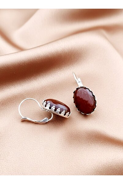 LADYMİRAGE Brown Agate Stone Steel Design Earrings