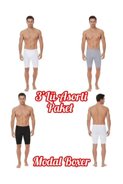 Özten İç Giyim 3-Pack Modal Stretch Fabric (Flexible) Long Men's Boxer Ozt31024