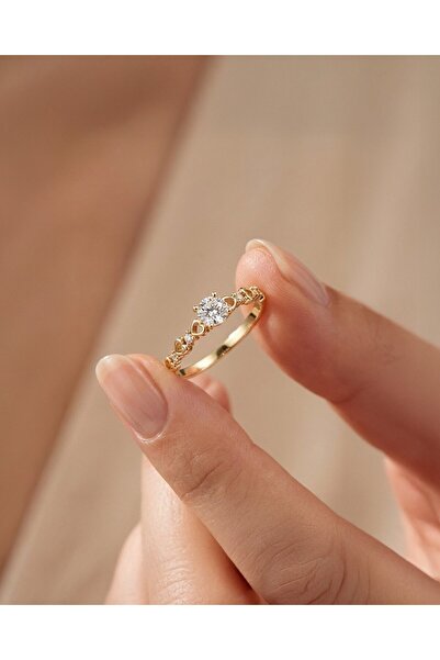 İNDİGO TAKI Kalpli Tek Taş 14 Ayar Altın Yüzük