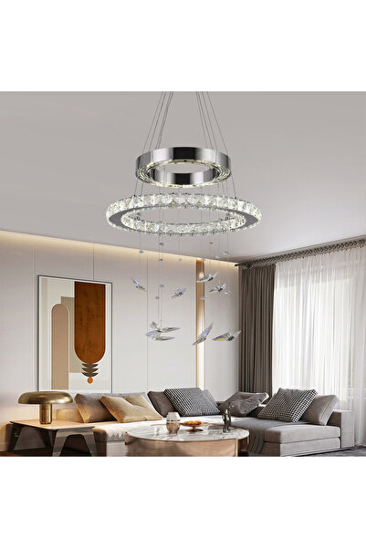 ALC-Shop LED pendant chandelier with remote control and crystal 36W, Cold/Warm/Neutral light, Adjustable height
