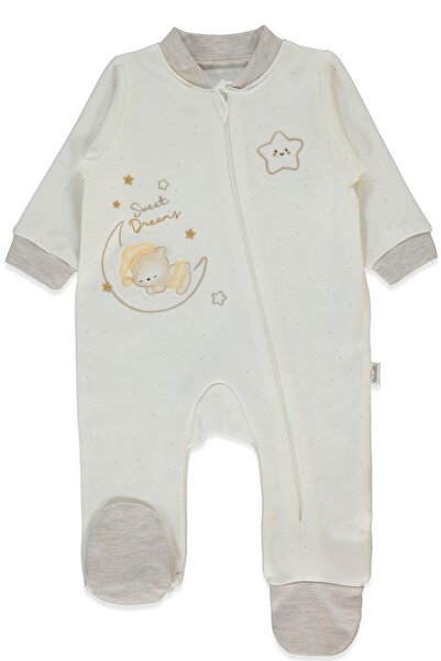 Bebetto Interlock Zippered Overalls with Booties (Be Kind) Dark Ecru