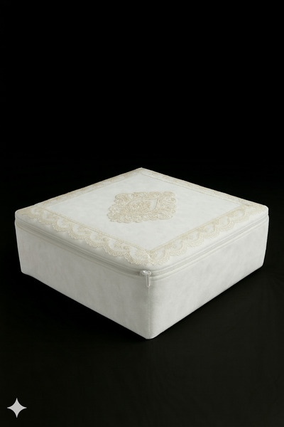 Teksev Nergis Kadife Dantelli Güpürlü Orta Boy Hurç (40x40x20 cm) Çeyizlik Ni...