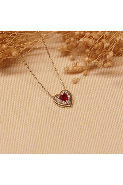 TAHAN MÜCEVHERAT Yakut Taşlı Kalp Minimal Kolye