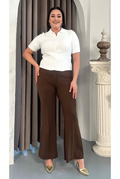 Butik Nilyam Women's Plus Size Stretchy High Waist Flared L Stretch Fabric t Shaping / Sculpting Fabric Pants 25100