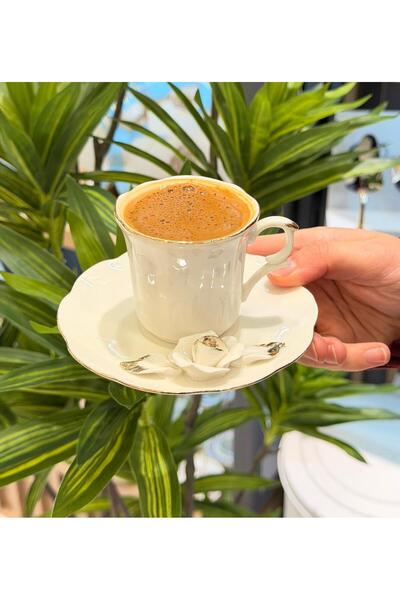 Onedekor 6-Piece Porcelain White Rose Coffee Cup Set