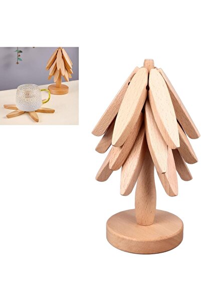 X LOT حامل أطباق ساخن خشبي، 3 قطع، مقاوم للحرارة، مصنوع من خشب الزان بتصميم شجرة