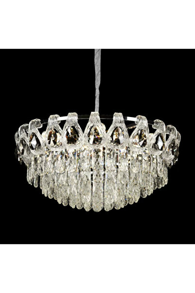 ALC-Shop Candelabru Cristal CC5122/500CR 9x E14, Diametru 49cm, Crom Lucios, Inaltime Reglabila