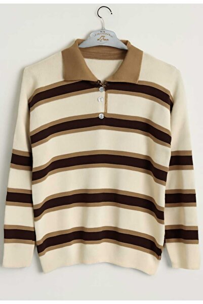 MODA VEDAT Pulover tricotat cu dungi pentru femei - (lungime 60 cm)