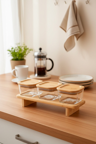 Bernardo Lunaya 3'lü Bambu Standlı Kahvaltılık Orta Boy