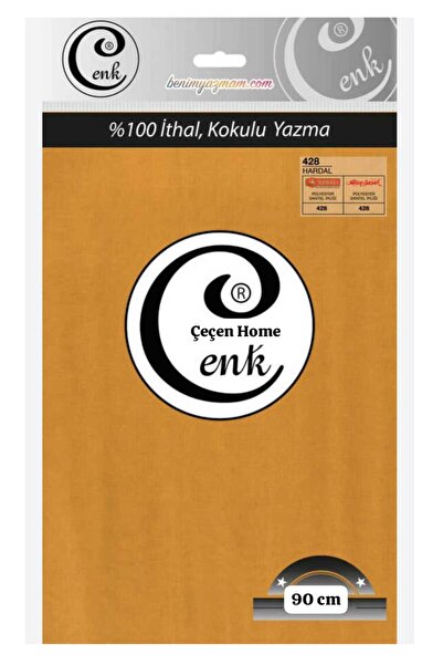 ÇEÇEN HOME وشاح قطني عالي الجودة معطر بحروف مطرزة بلون الخردل 428، مقاس 90 سم، مع حقيبة بلون واحد