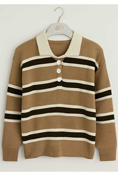 MODA VEDAT Pulover tricotat cu dungi pentru femei - (lungime 60 cm)