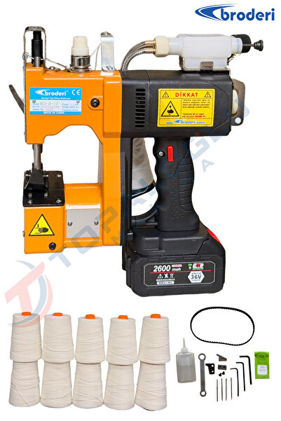 Broderi BD-9-12 Şarjlı Çuval Ağzı Dikiş Makinası Yağdanlıklı Yeni Model + 10 Bobin İp