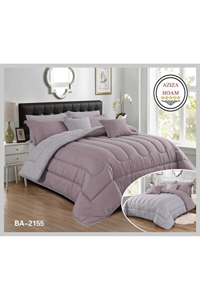 FABRIC Plain double bed quilt. 10 pieces. Two sides in mauve and silver gray,...