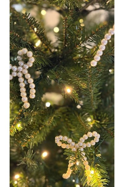 Nympha 3-Piece Pearl Bow Christmas Ornament – Handmade Pine Tree Decor, Door and Wall Ornament