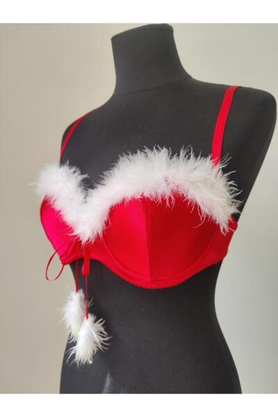 Tusebu Sutien de lux pentru Crăciun, microfibră, dantelă, țesătură confortabilă, special de Anul Nou, roșu