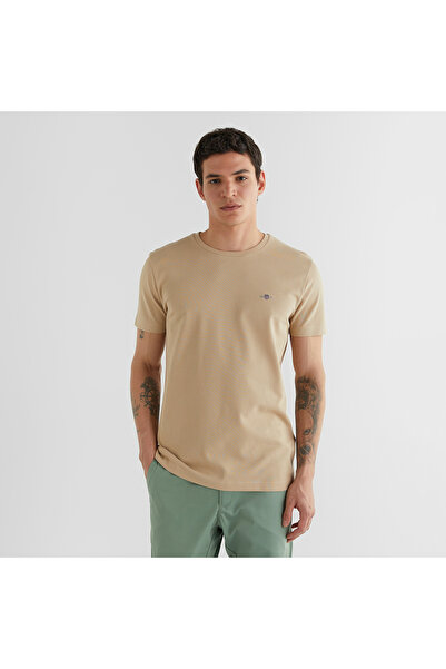 Gant Erkek Bej Slim Fit Bisiklet Yaka T-Shirt