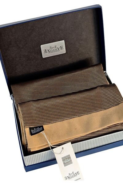 Exve Exclusive Copper Black Diamond Patterned Double-Sided Scarf in Gift Pu Leather Box Shawl Ribbed Knit