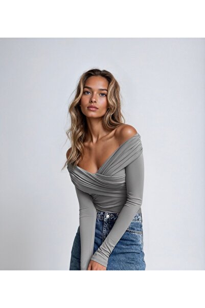 OLSAMODA BLUZĂ DE DESIGN FEMININ CU GĂRĂ ÎN CRUȘĂ, DETAIL DRAPE, DESIGN FLEXIBIL DEȚĂȚIT DEȚĂȚIT