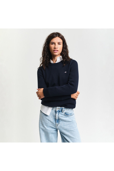 Gant Kadın Lacivert Regular Fit Bisiklet Yaka Triko Kazak