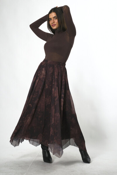 ABBRA Fusta din șifon cu model, căptușită, cu talie elastică pentru femei