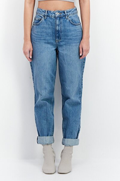 ASOS Women Regular Fit High Rise Wash No Stretch Jeans, Blue