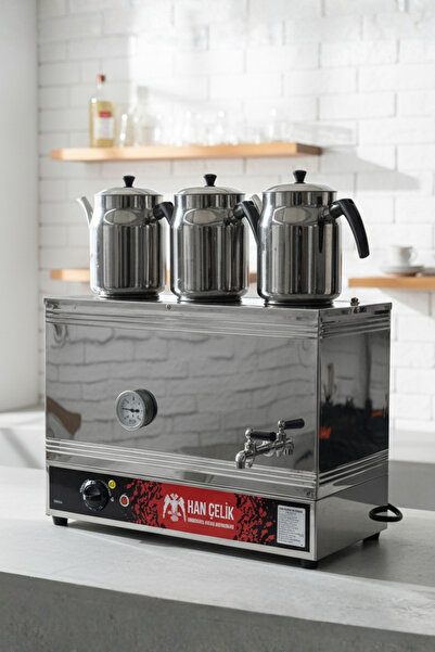 Han Çelik Üç Demlikli Elektrikli Çay Kazanı - Sıcaklık Göstergeli 3 Demlik He...