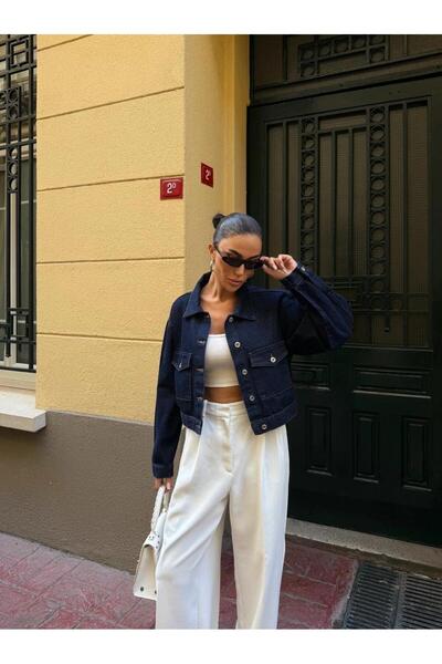 SOPHİA STAR New Season Women's Double Pocket Denim Crop Jacket