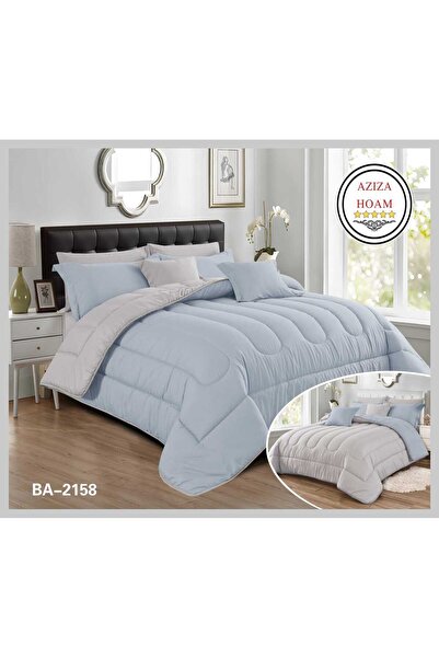 FABRIC Plain double duvet. 10 pieces. Two sides in sky blue and light gray, p...