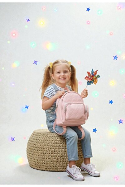 Aggu Bebe Pembe Deri Kalp Nakışlı Çocuk Sırt Çantası