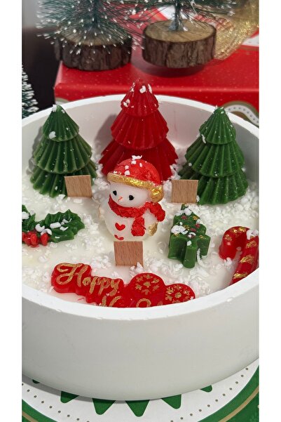 Christmas Themed Concept Decorative Gift Candle in Large Concrete Bowl