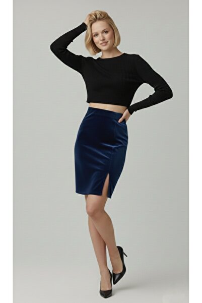 bright moon Women's Velvet Pencil Skirt Slit Stretch Fabric Fabric