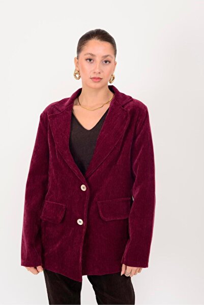 Park Moda 10989 Double-Breasted Collar Rubberized Velvet Jacket