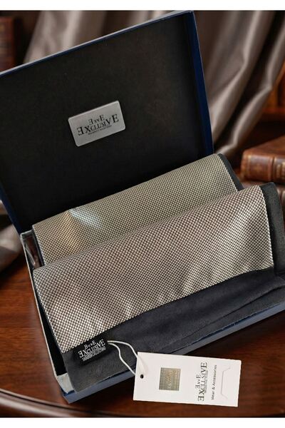 Exve Exclusive Silver Smoked Jacquard Patterned Gift Pu Leather Boxed Double-Sided Scarf Boxed Shawl Ribbed Knit