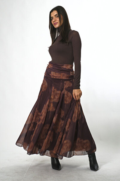 ABBRA تنورة شيفون مبطنة بنمط شال بتفاصيل خصر للنساء